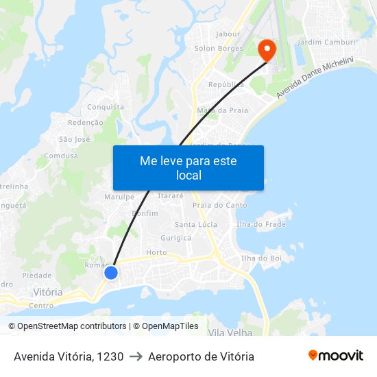 Avenida Vitória, 1230 to Aeroporto de Vitória map