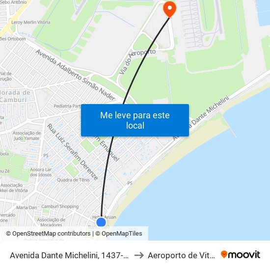 Avenida Dante Michelini, 1437-1475 to Aeroporto de Vitória map