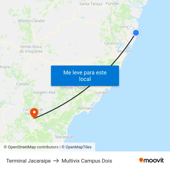Terminal Jacaraipe to Multivix Campus Dois map