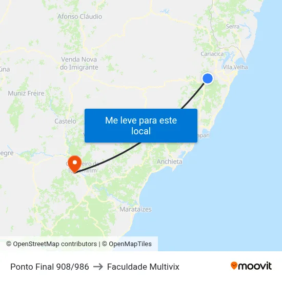 Ponto Final 908/986 to Faculdade Multivix map