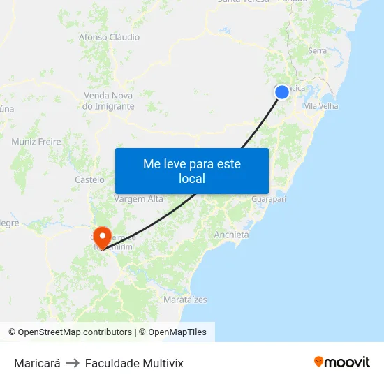 Maricará to Faculdade Multivix map