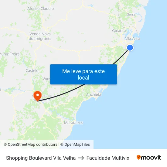 Shopping Boulevard Vila Velha to Faculdade Multivix map