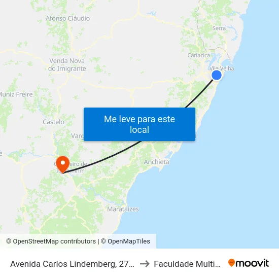 Avenida Carlos Lindemberg, 2739 to Faculdade Multivix map