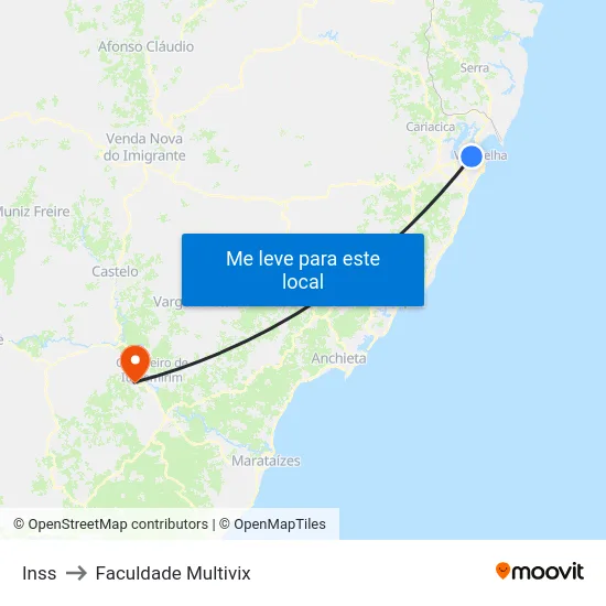 Inss to Faculdade Multivix map
