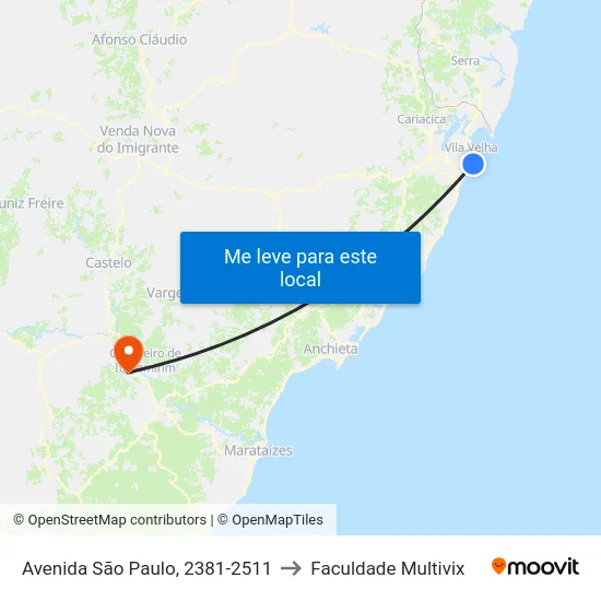 Avenida São Paulo, 2381-2511 to Faculdade Multivix map