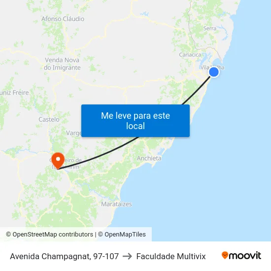 Avenida Champagnat, 97-107 to Faculdade Multivix map