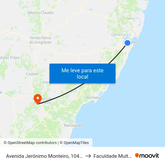 Avenida Jerônimo Monteiro, 104-160 to Faculdade Multivix map