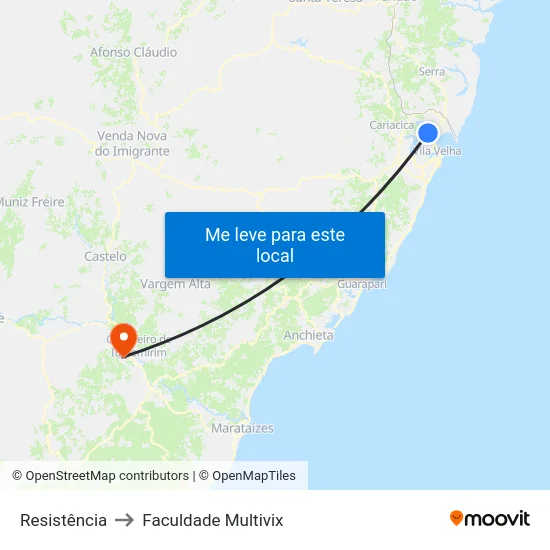 Resistência to Faculdade Multivix map