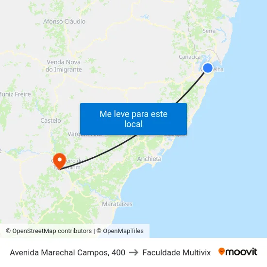 Avenida Marechal Campos, 400 to Faculdade Multivix map