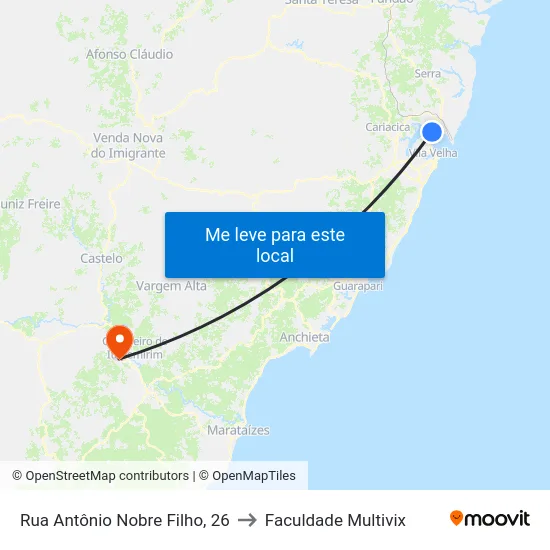 Rua Antônio Nobre Filho, 26 to Faculdade Multivix map