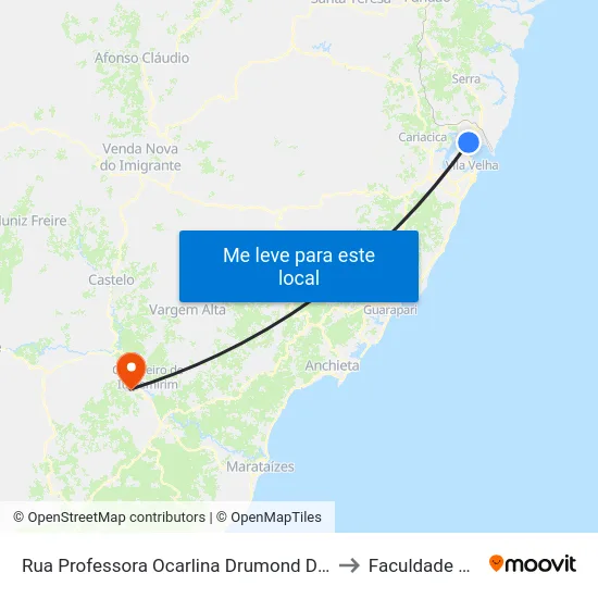 Rua Professora Ocarlina Drumond De Carvalho, 241 to Faculdade Multivix map
