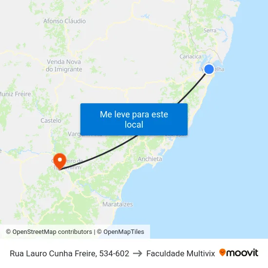 Rua Lauro Cunha Freire, 534-602 to Faculdade Multivix map
