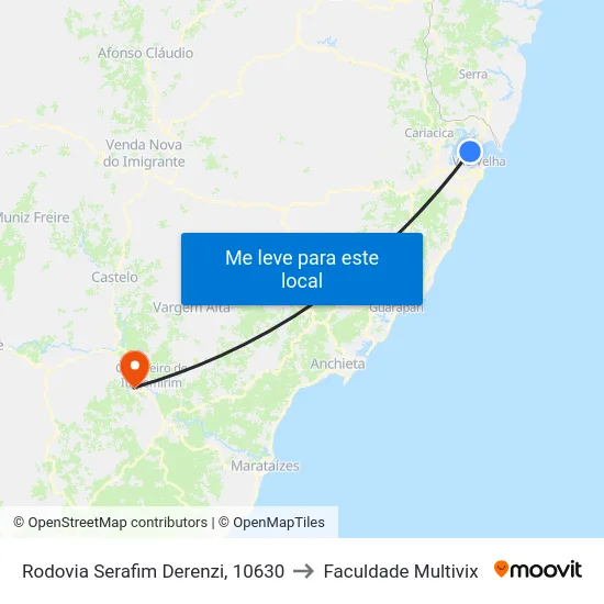 Rodovia Serafim Derenzi, 10630 to Faculdade Multivix map