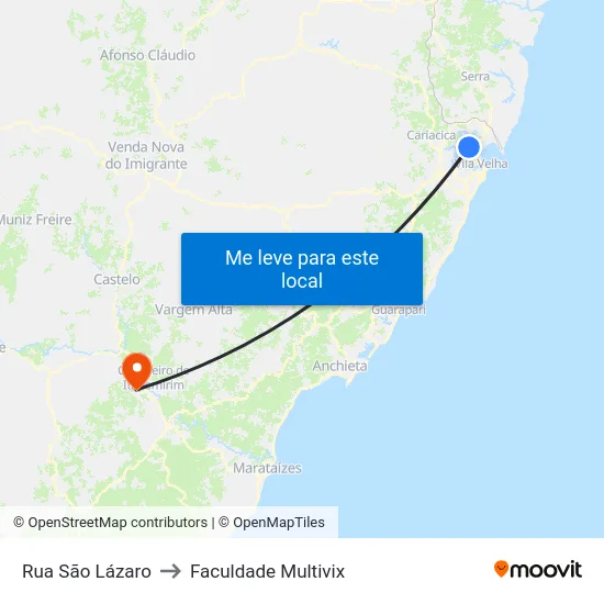 Rua São Lázaro to Faculdade Multivix map