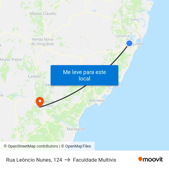 Rua Leôncio Nunes, 124 to Faculdade Multivix map