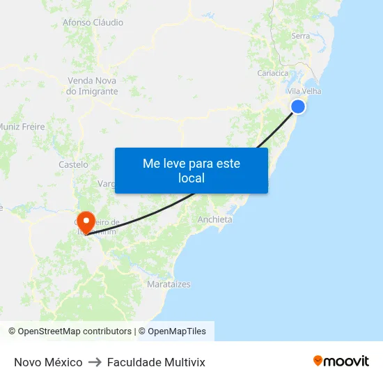 Novo México to Faculdade Multivix map