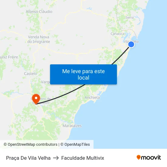 Praça De Vila Velha to Faculdade Multivix map