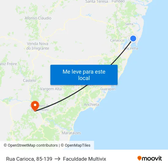 Rua Carioca, 85-139 to Faculdade Multivix map
