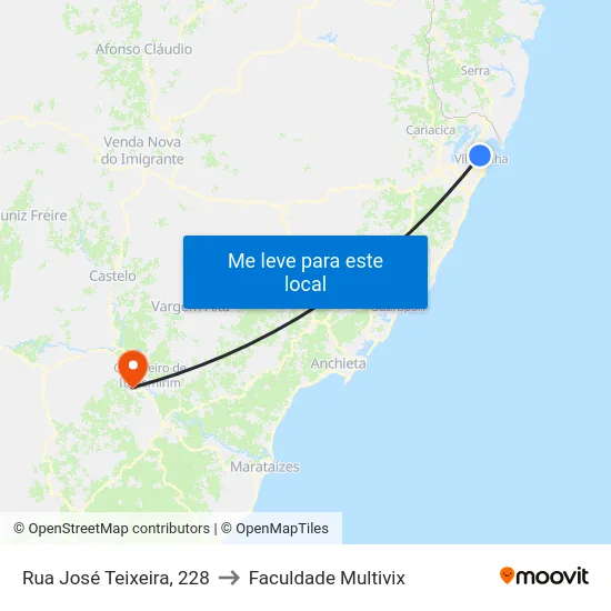 Rua José Teixeira, 228 to Faculdade Multivix map