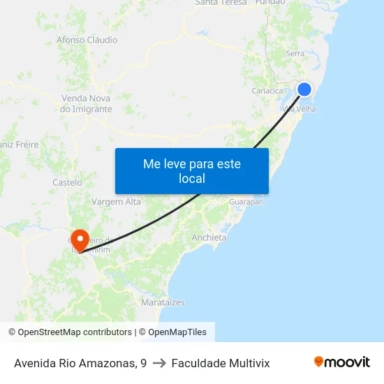 Avenida Rio Amazonas, 9 to Faculdade Multivix map