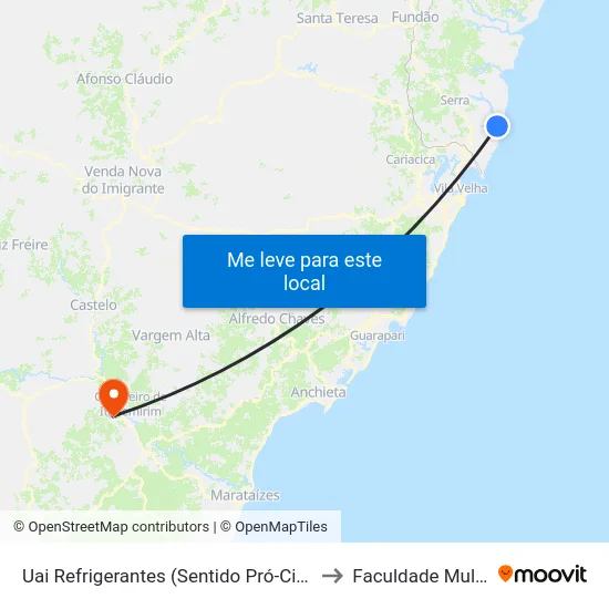 Uai Refrigerantes (Sentido Pró-Cidadão) to Faculdade Multivix map