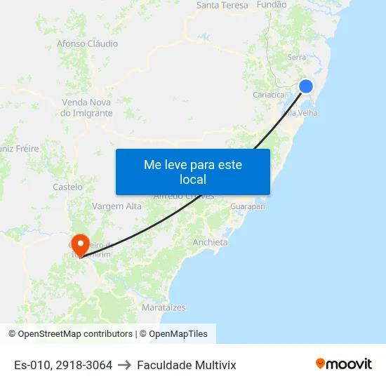 Es-010, 2918-3064 to Faculdade Multivix map