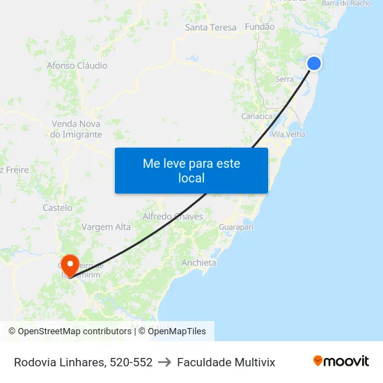 Rodovia Linhares, 520-552 to Faculdade Multivix map