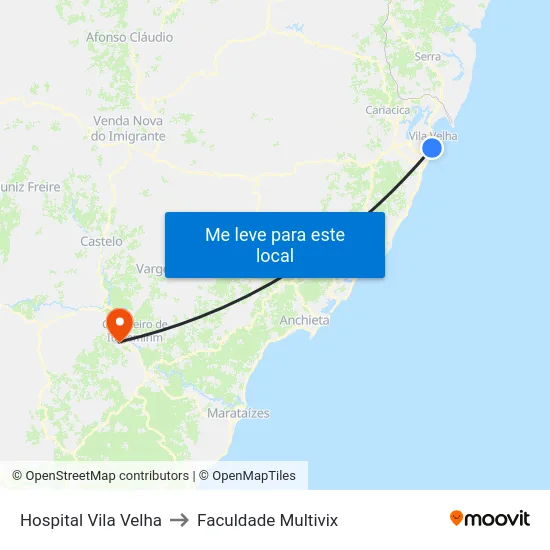 Hospital Vila Velha to Faculdade Multivix map