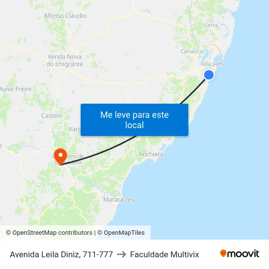 Avenida Leila Diniz, 711-777 to Faculdade Multivix map