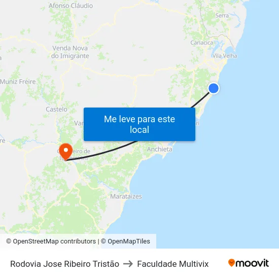 Rodovia Jose Ribeiro Tristão to Faculdade Multivix map