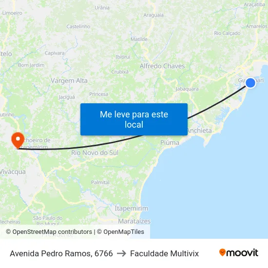 Avenida Pedro Ramos, 6766 to Faculdade Multivix map