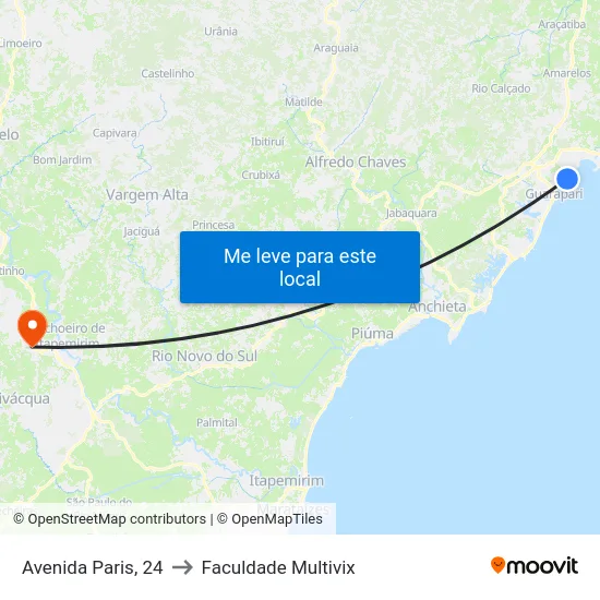 Avenida Paris, 24 to Faculdade Multivix map