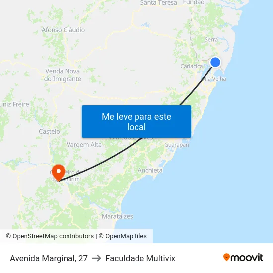 Avenida Marginal, 27 to Faculdade Multivix map