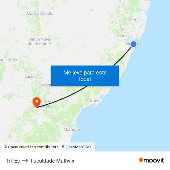 Trt-Es to Faculdade Multivix map