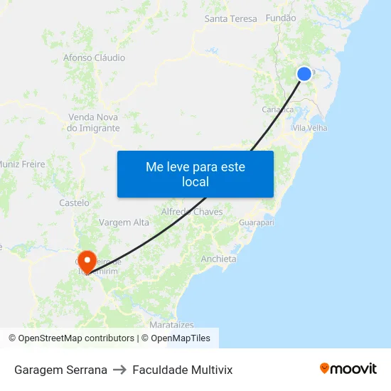 Garagem Serrana to Faculdade Multivix map