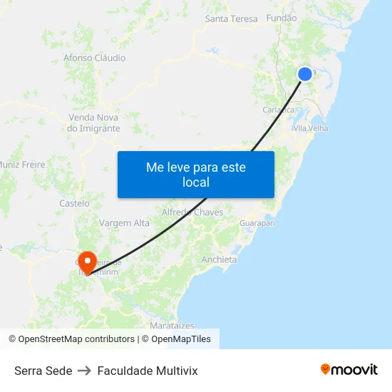Serra Sede to Faculdade Multivix map