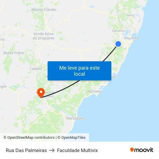 Rua Das Palmeiras to Faculdade Multivix map