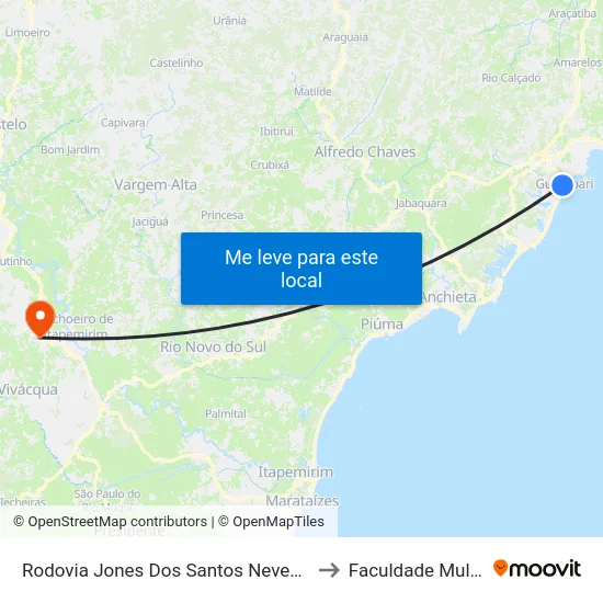 Rodovia Jones Dos Santos Neves, 2646 to Faculdade Multivix map