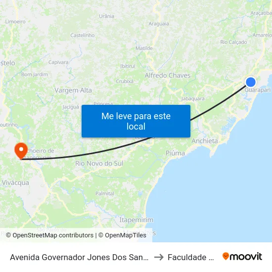 Avenida Governador Jones Dos Santos Neves, 2369 to Faculdade Multivix map