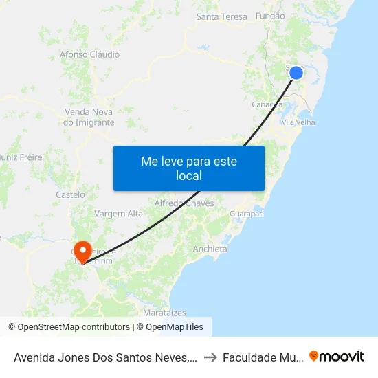 Avenida Jones Dos Santos Neves, 789-847 to Faculdade Multivix map
