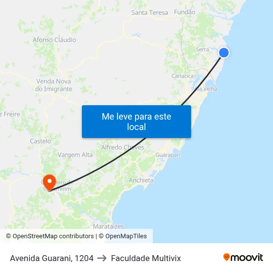 Avenida Guarani, 1204 to Faculdade Multivix map