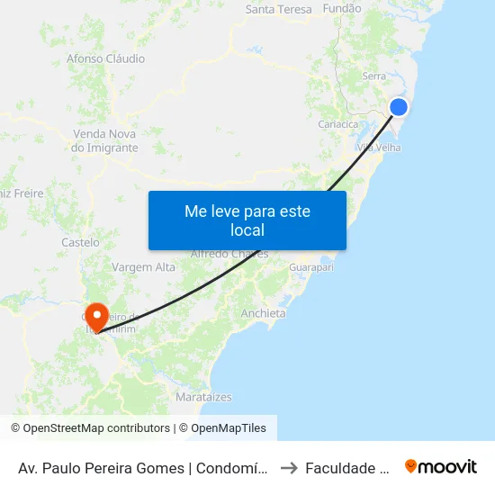 Av. Paulo Pereira Gomes | Condomínio Monte Verde to Faculdade Multivix map