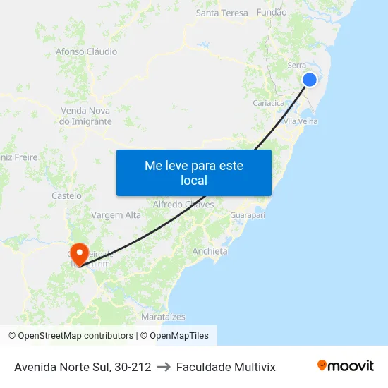 Avenida Norte Sul, 30-212 to Faculdade Multivix map