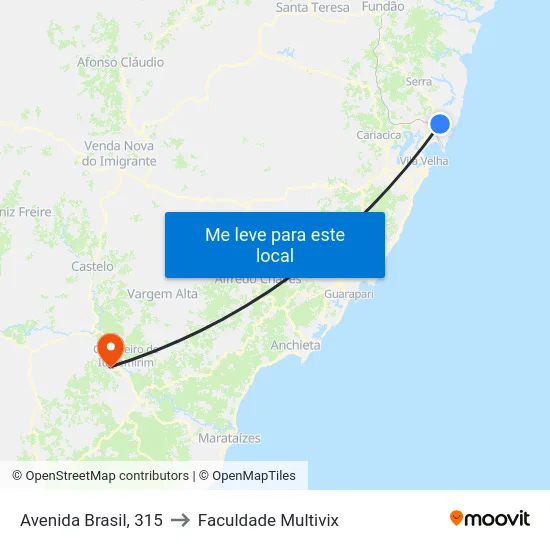 Avenida Brasil, 315 to Faculdade Multivix map