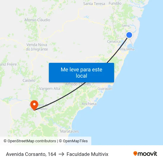 Avenida Corsanto, 164 to Faculdade Multivix map