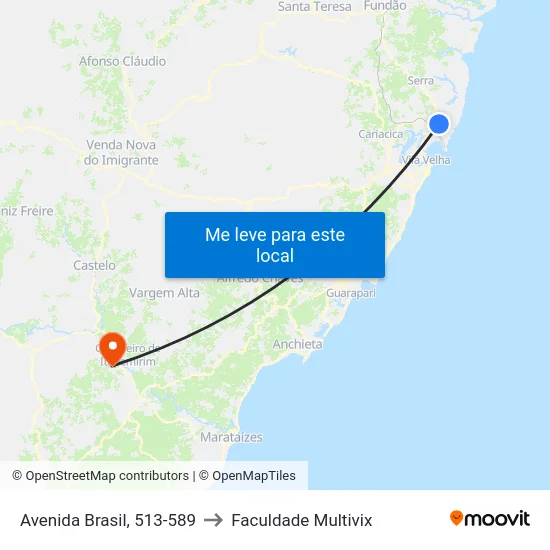 Avenida Brasil, 513-589 to Faculdade Multivix map