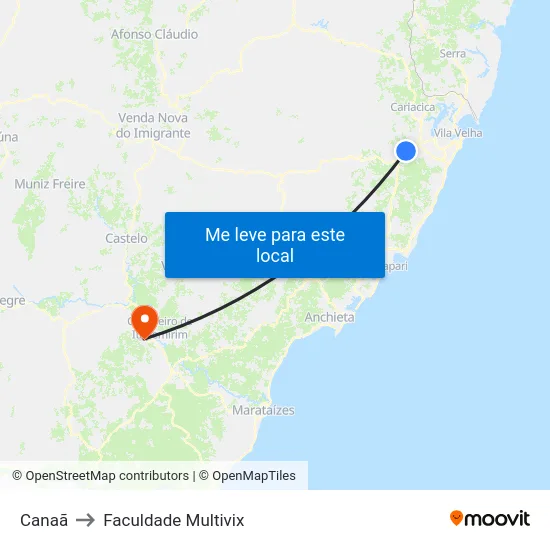 Canaã to Faculdade Multivix map