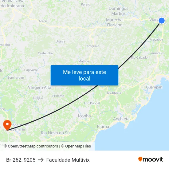 Br-262, 9205 to Faculdade Multivix map