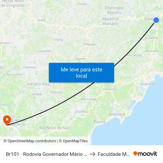 Br101 - Rodovia Governador Mário Covas, 164 to Faculdade Multivix map