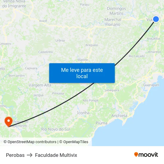 Perobas to Faculdade Multivix map